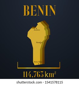 African Benin golden 3d solid country outline silhouette, realistic piece of world map template, for infographic, vector illustration, isolated object, background. From countries set.