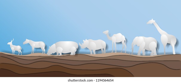 
African big animals, paper art