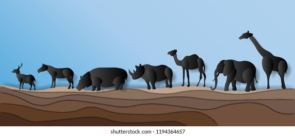 
African big animals, paper art