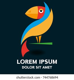 African bird, parrot logo . Vector illustration isolated on background .