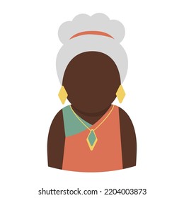 African Black Grandmother Icon Flat. User Woman Avatar