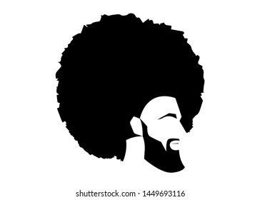 African black man portrait with afro curly design, Barber shop and hairstyle. Healthy sporty young black man with beard, mustache and sideburns. Logo icon isolated avatar on white background