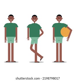 African black men in different poses isolated on white background. Flat vector illustration