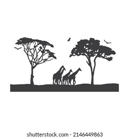 African Black White Tree Line Art Stock Vector (Royalty Free ...