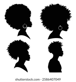 African Black Woman Afro Silhouette vector with white background