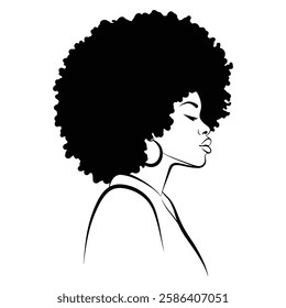 African Black Woman Afro Silhouette vector with white background