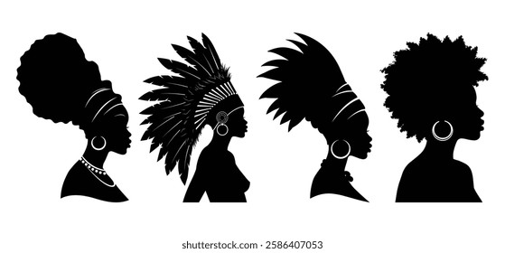 African Black Woman Afro Silhouette vector with white background