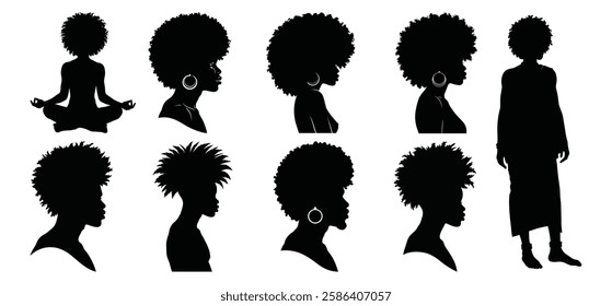 African Black Woman Afro Silhouette vector with white background