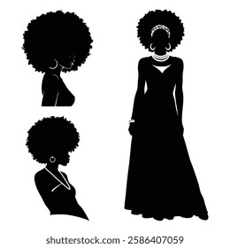 African Black Woman Afro Silhouette vector with white background