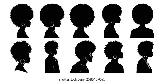 African Black Woman Afro Silhouette vector with white background