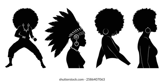 African Black Woman Afro Silhouette vector with white background