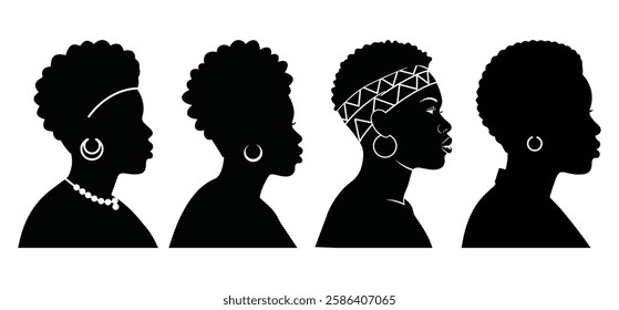 African Black Woman Afro Silhouette vector with white background