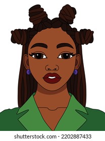 African black woman Bantu knots hairstyle modern afro girl hairstyle vector coloring illustration