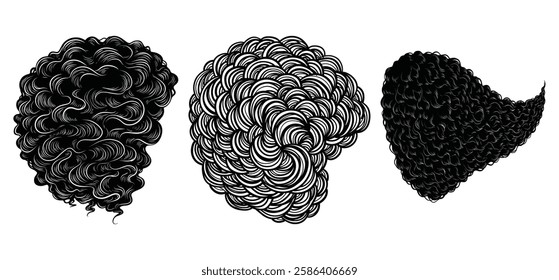 African Black Woman curly hair silhouette vector with white background