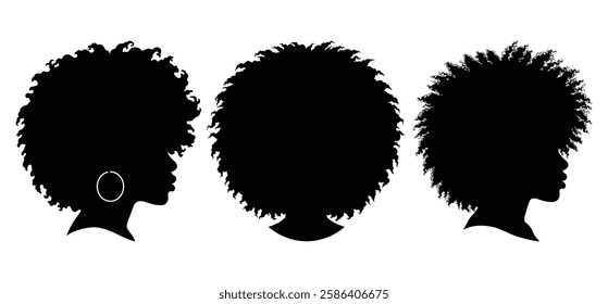 African Black Woman curly hair silhouette vector with white background
