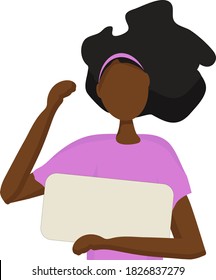 African black woman holding a poster, Write your text. 
Demonstration of human rights for racial equality, protest. Participation in a strike or demonstration. Young American activist.