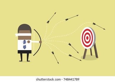 African blindfold businessman loser shooting arrow. vector