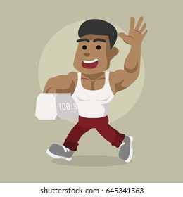 african body builder walking carrying weight