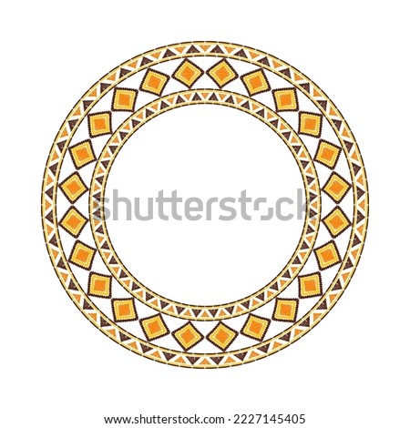 African border frame pattern. Tribal circle texture. Raffia ethnic template for logo or label. Boho Coffee menu design.