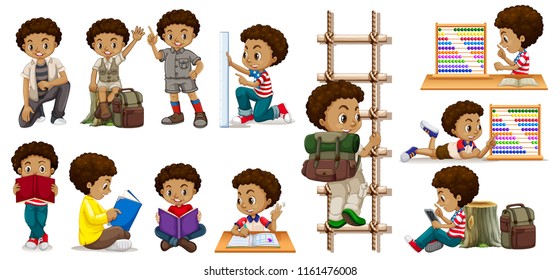 African boy in activities illustration