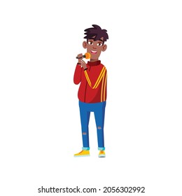 african boy child singing with microphone in karaoke cartoon vector. african boy child singing with microphone in karaoke character. isolated flat cartoon illustration