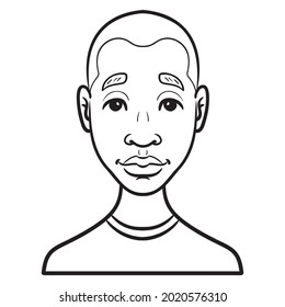 african boy. comic avatar, vector, monochrome, outline.