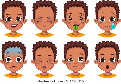 African boy with different facial expression set Vector