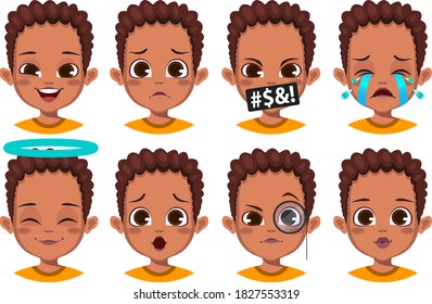 African boy with different facial expression set Vector