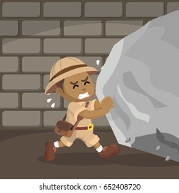 african boy explorer pushing boulder