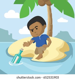 african boy find a message in a bottle