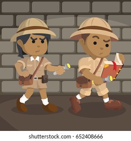african boy and african girl explorer following path