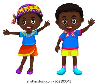 African boy and girl smiling illustration