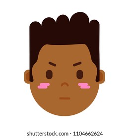 african boy head emoji personage icon with facial emotions, avatar character, man embarrass face with different male emotions concept. flat design.