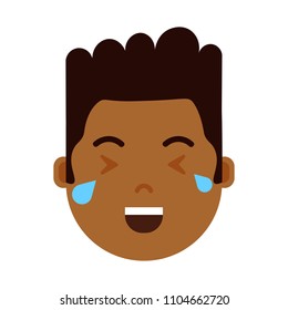 african boy head emoji personage icon with facial emotions, avatar character, man crying face with different male emotions concept. flat design.