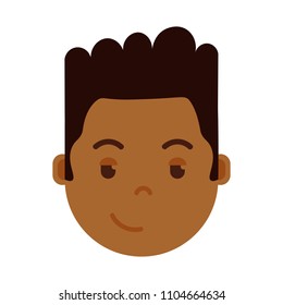 african boy head emoji personage icon with facial emotions, avatar character, man cunning face with different male emotions concept. flat design.