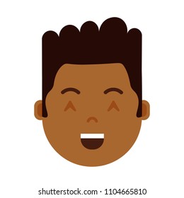 african boy head emoji personage icon with facial emotions, avatar character, man satisfied face with different male emotions concept. flat design.