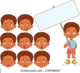 African Boy holding banner set. Vector illustration