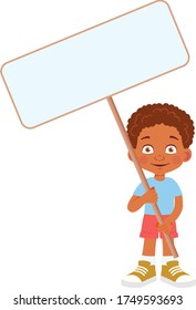 African Boy holding banner. Vector illustration