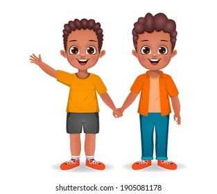 african boy kids holding hands together vector