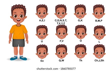 african boy mouth animation and Alphabet pronunciation set vector