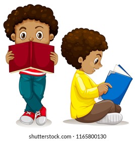 African boy reading book illustration