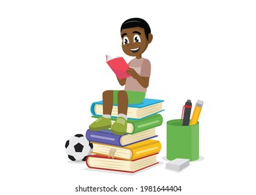 African boy reading books. ,vector eps10