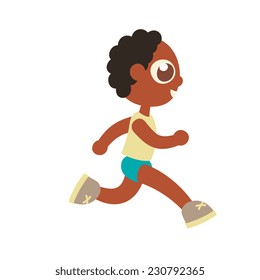 african boy running, cartoon flat style character, vector illustration.