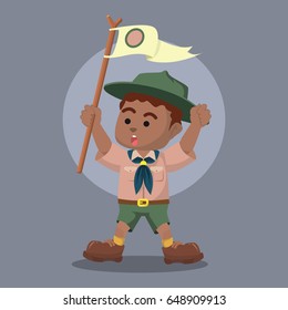 african boy scout holding pole yelling