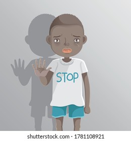 African Boy STOP Sign With His Hands. Racist Children Concopt. Problems Racial Differences Concept. Children's Health Problems. Child Abuse Problems. Stop Bullying On Their Classmate In School.