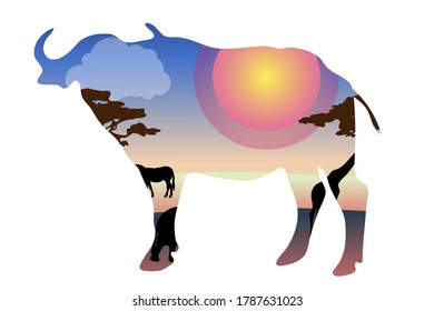 African buffalo colorful vector silhouette