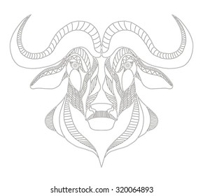 African buffalo head zentangle stylized, vector, illustration, freehand pencil, hand drawn, pattern. Print for t-shirts, mobile cover design. Lace pattern.