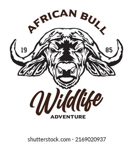 African Bull vector illustration in hand drawn vintage style, perfect for t shirt design