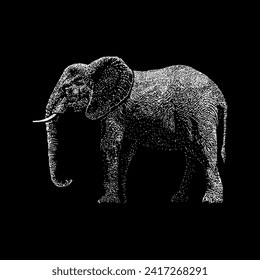 african bush elephant hand drawing vector isolated on black background.