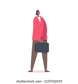 African Business Woman Character Wear Formal Costume Holding Briefcase Isolated on White Background. Confident Smiling Clerk, Manager, Coach or Teacher Person. Cartoon People Vector Illustration